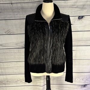 Black Y2K Vintage Faux Fur Leather Women's Jacket knit sleeve zip up